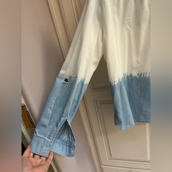 Tribal Jeans Women’s XL Dip Tie Dye Long Sleeve Button Down Shirt Blue White - Picture 6 of 9